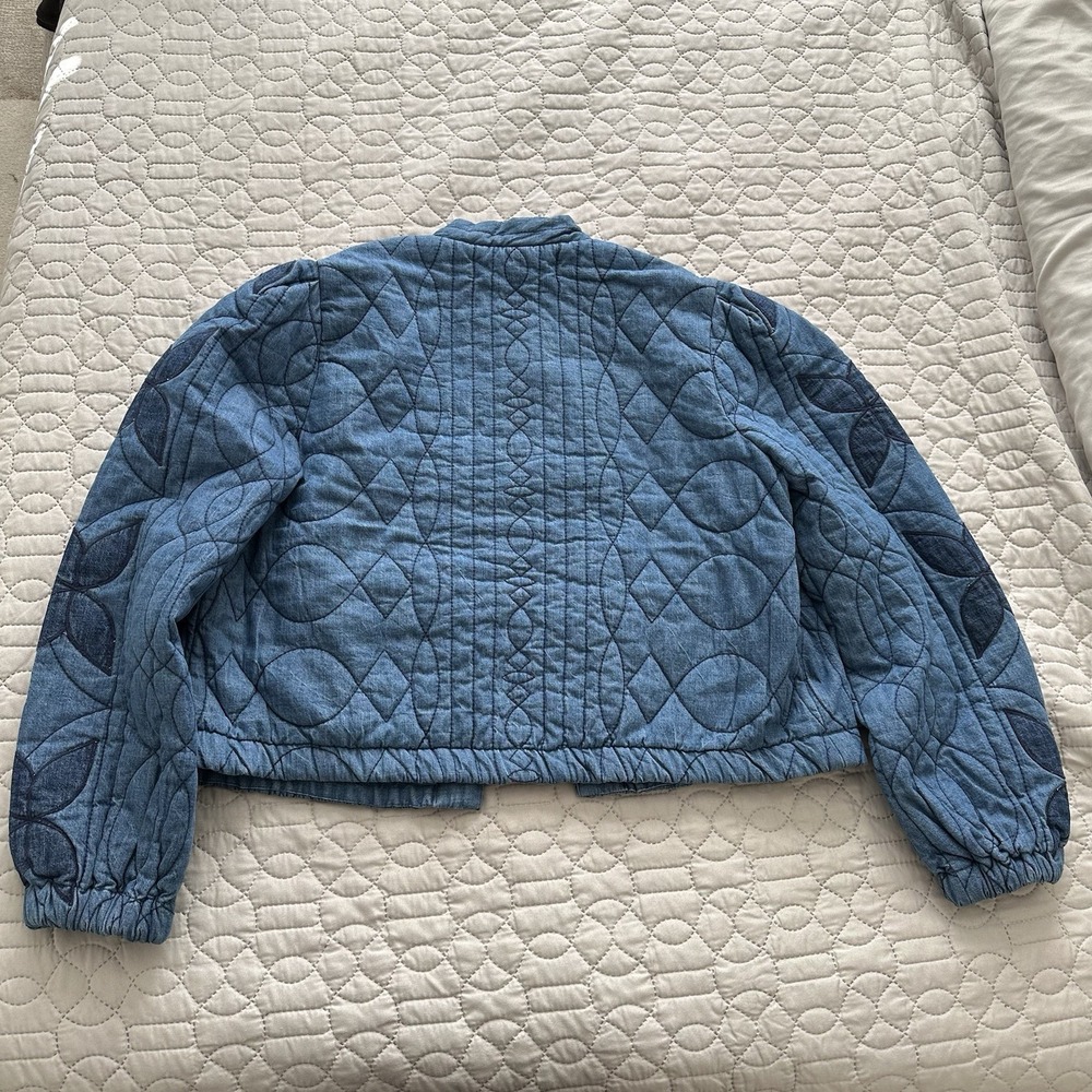 Free People Quinn Quilted Jacket Size S Crop Indigo Denim Patchwork Granny Blue - Picture 9 of 11